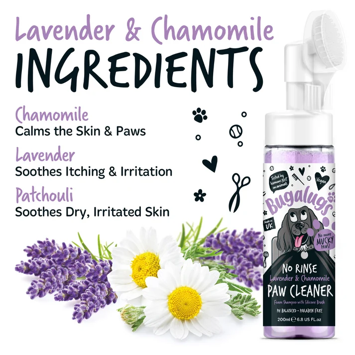Bugalugs Lavender & Chamomile Paw Cleaner No Rinse Foam Shampoo - 200ML