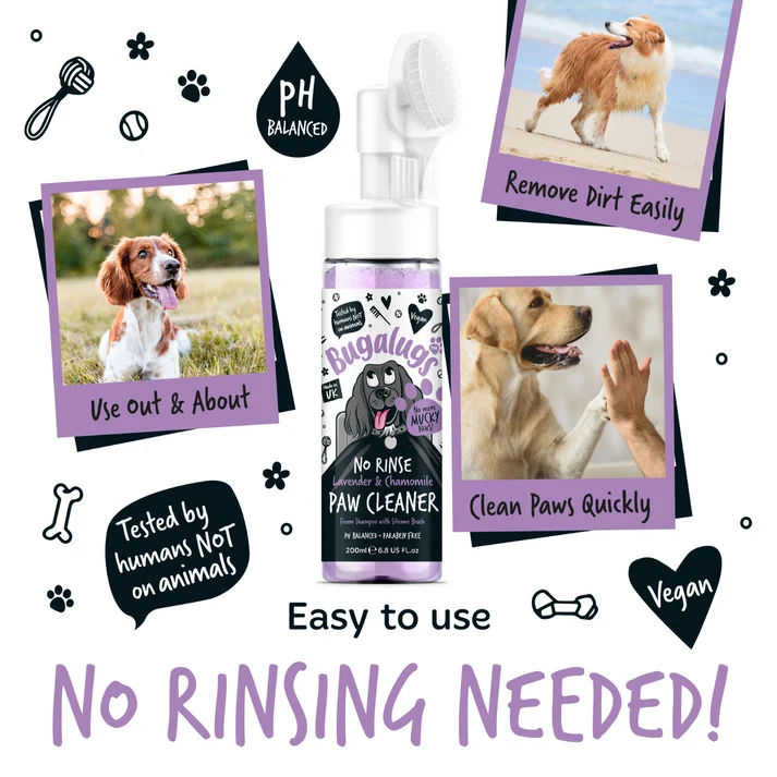 Bugalugs Lavender & Chamomile Paw Cleaner No Rinse Foam Shampoo - 200ML