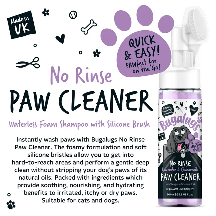 Bugalugs Lavender & Chamomile Paw Cleaner No Rinse Foam Shampoo - 200ML