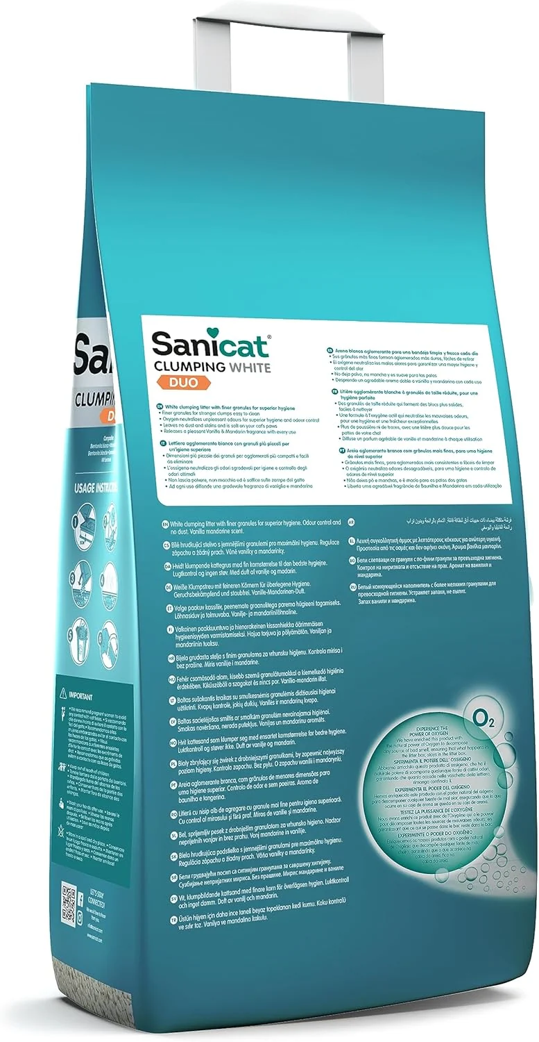 Sanicat Clumping White Duo Vanilla Mandarin Scented Cat Litter 10L