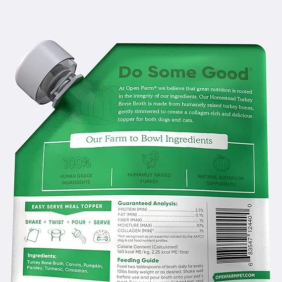 Open Farm Homestead Turkey Bone Broth Meal Topper for Dogs & Cats 12OZ