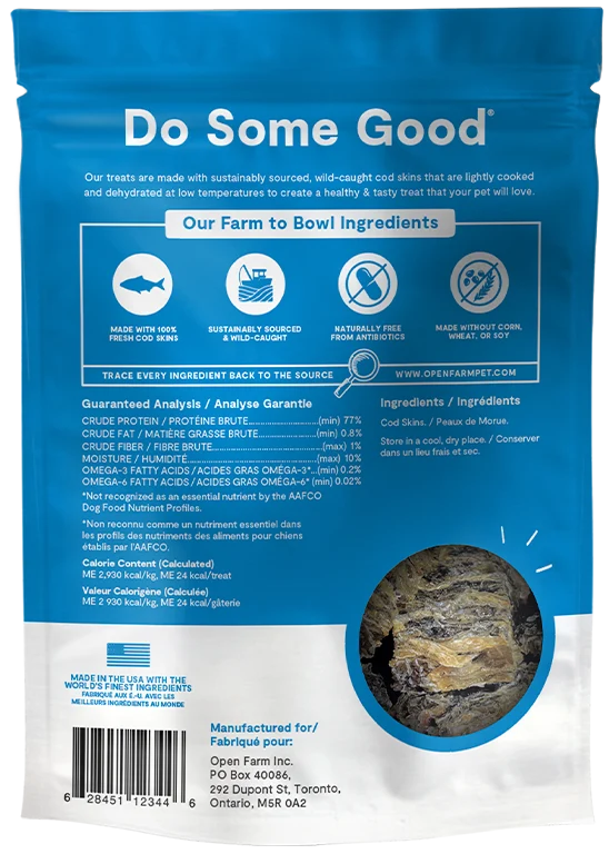 Open Farm Dehydrated Cod Skin Dog Treat 63G