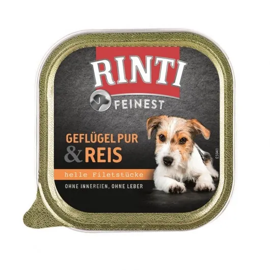 Rinti Schale Feinest Geflügel Pur & Reis - Hundefutter (11x150g)