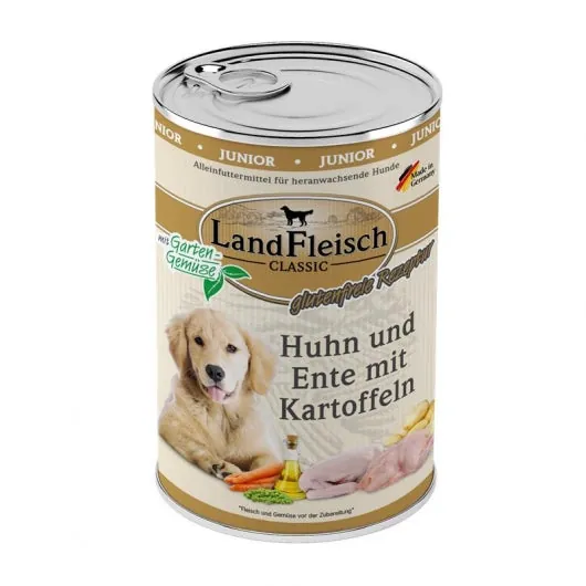 Landfleisch Dog Classic Junior Huhn, Ente & Kartoffeln mit Gartengemüse – für Welpen