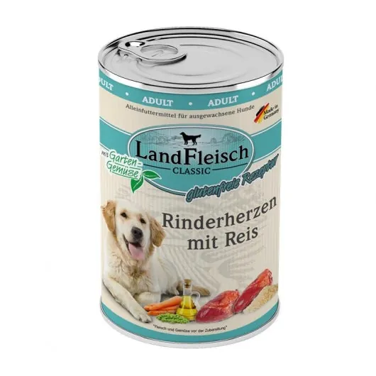 Landfleisch Dog Classic Rinderherzen mit Reis & Gartengemüse