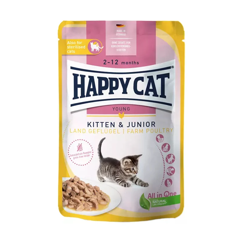 Happy Cat Meat in Sauce Kitten & Junior Farm Poultry 85G