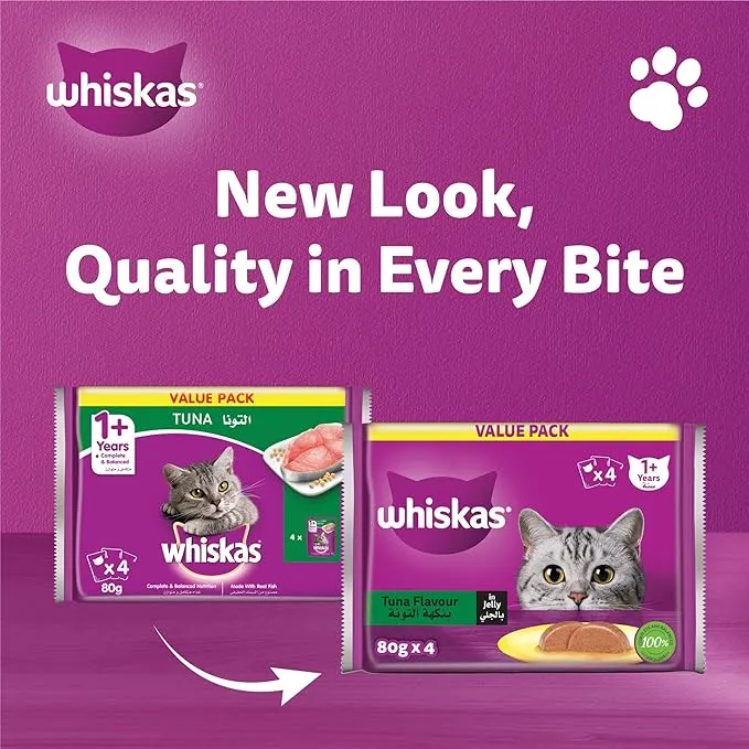Whiskas Tuna Wet Cat Food In Jelly 1 Year+ 4X80G