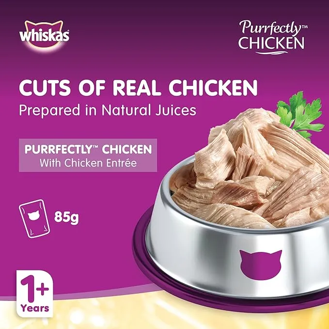 Whiskas 1+ Years Purrfectly Chicken Adult Wet Cat Food In Jelly 85G 10+2FREE