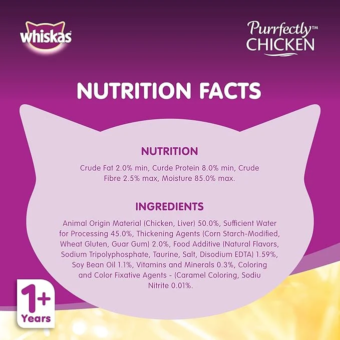 Whiskas 1+ Years Purrfectly Chicken Adult Wet Cat Food In Jelly 85G 10+2FREE