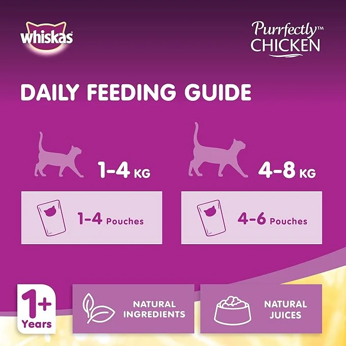Whiskas 1+ Years Purrfectly Chicken Adult Wet Cat Food In Jelly 85G 10+2FREE