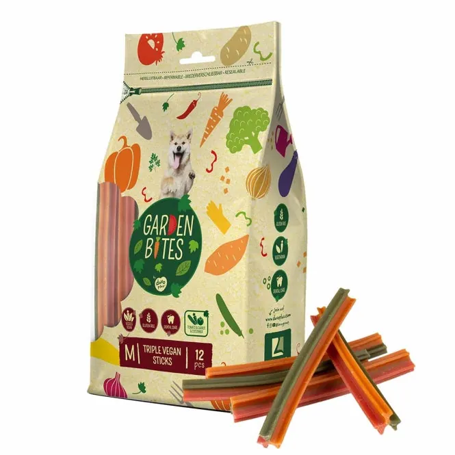 Garden Bites Dreifach Vegane Sticks - M - 15cm / 12 Stück – Snack für Hunde