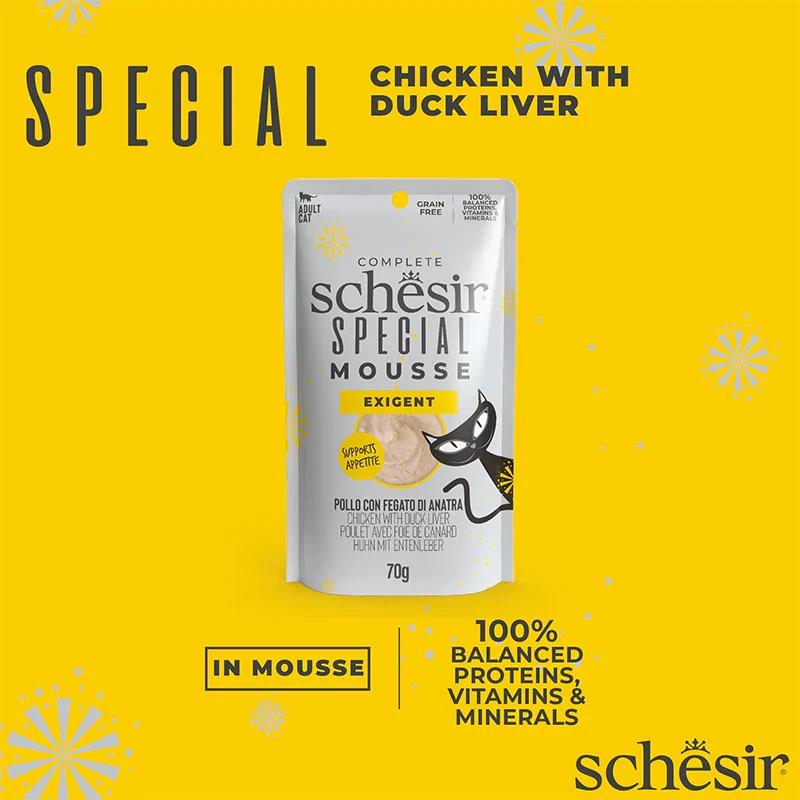 Schesir Special Mousse Exigent Chicken With Duck Liver Adult Wet Cat Food 70G