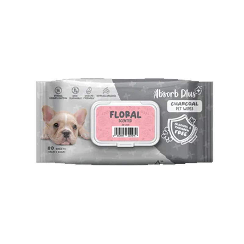 Absorb Plus Charcoal Pet Wipes Floral Scented