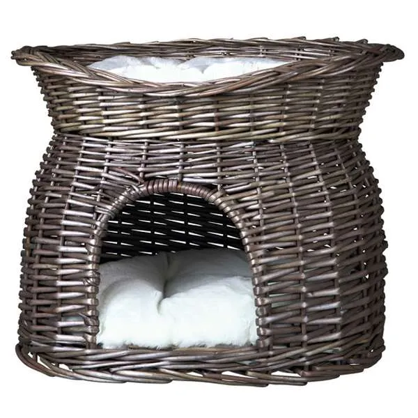 Trixie Weidenkorb mit Liegedach und Kissen für Katzen - 2 Liegeplätze