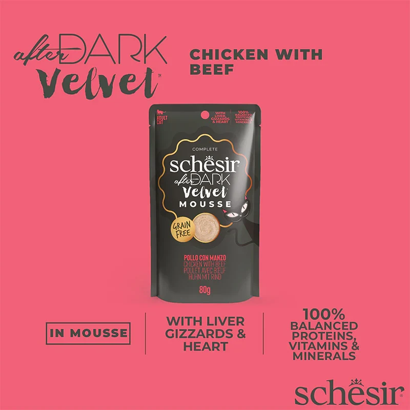 Schesir After Dark Velvet Mousse Chicken With Beef Wet Cat Food In Mousse 80G