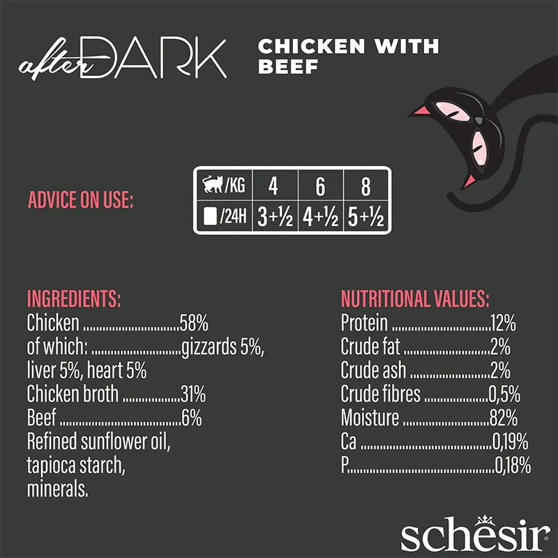Schesir After Dark Wholefood In Broth Chicken With Beef Wet Cat Food 80G