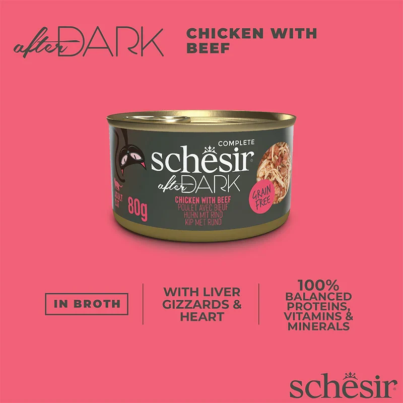 Schesir After Dark Wholefood In Broth Chicken With Beef Wet Cat Food 80G