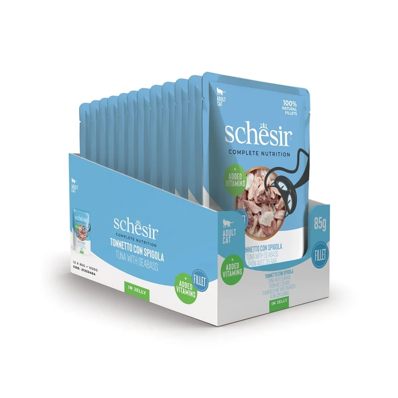 Schesir Tuna with Sea Bass in Jelly Adult Wet Cat Food 85G