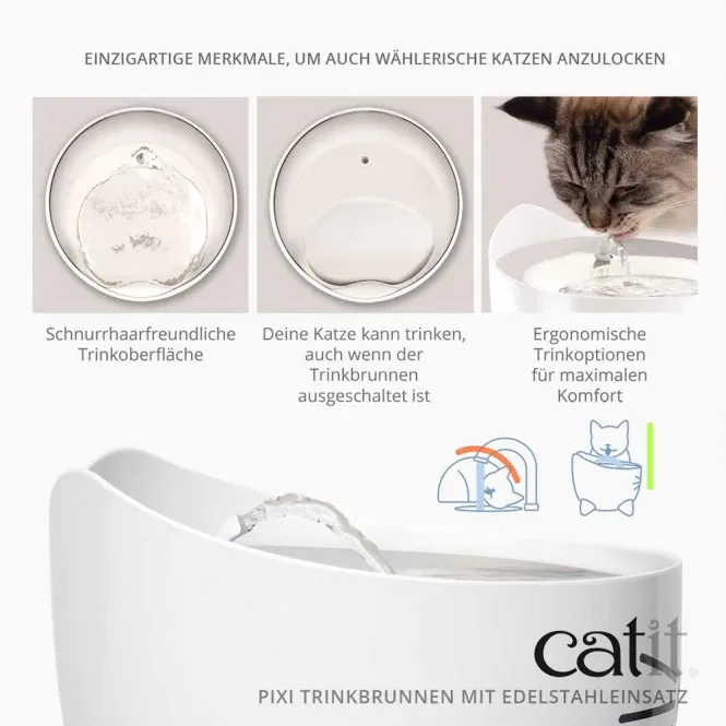 Catit PIXI Trinkbrunnen mit Edelstahleinsatz - 2,5 Liter