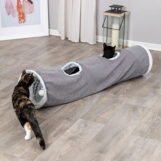 Trixie Spieltunnel Harvey - ø 27 × 116 cm – mit 4 Eingängen und Spielzeugen