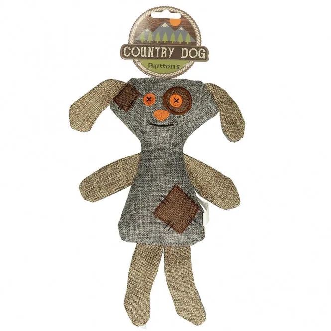 Country Dog Buttons - Kuscheltier für Hunde mit Quietscher und raschelnder Füllung