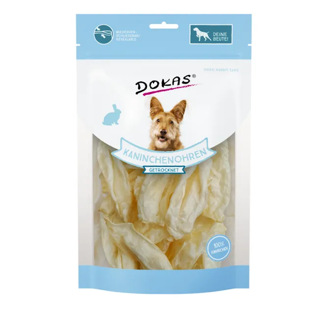 Dokas Dog Snack Kaninchenohren ohne Fell getrocknet 70 g - Kauspaß pur