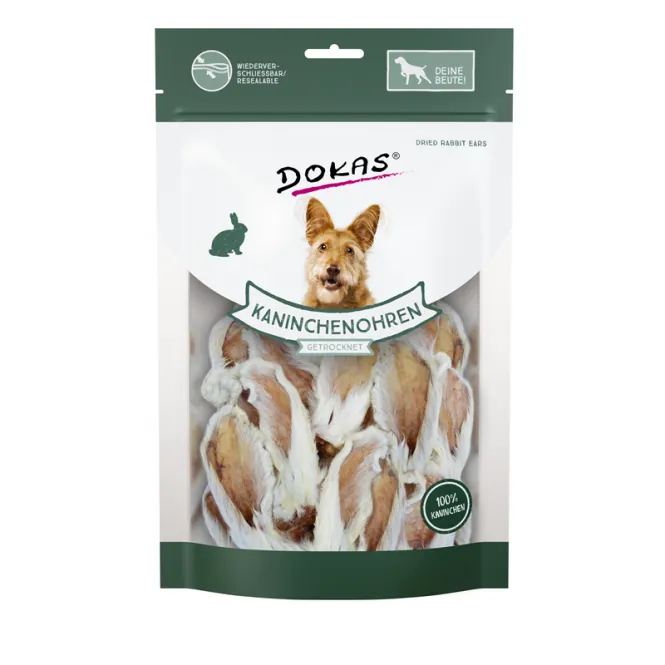 Dokas Dog Snack Kaninchenohren mit Fell getrocknet 100 g - Kauspaß pur