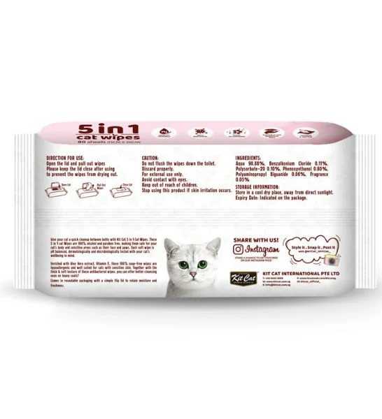 Kit Cat 5in1 Aloe Vera Scented Cat Wipes 80pcs