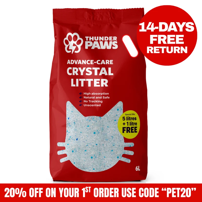Thunder Paws Advance Care Non-Clumping Crystal Unscented Cat Litter 5+1 Liter FREE