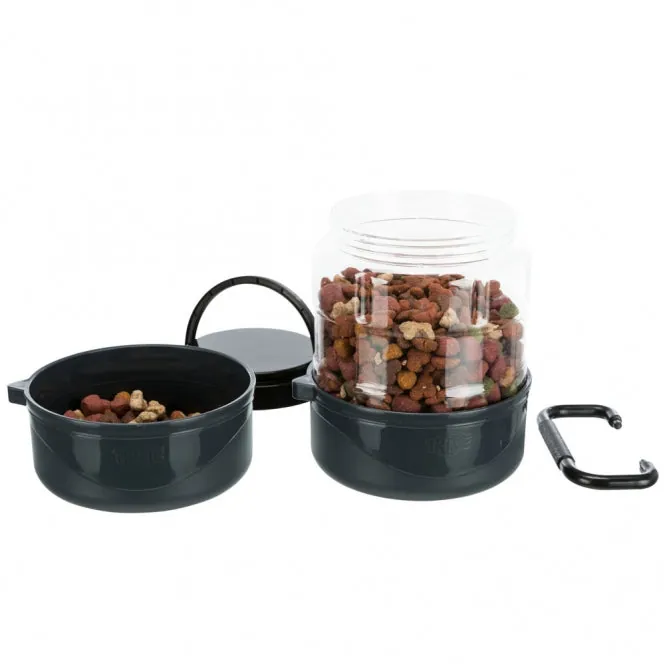 Trixie Reise-Set aus 2 Näpfen und Futterbehälter – 0,75 l