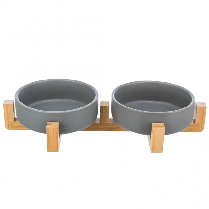 Trixie Napf-Set aus Keramik/Holz – rutschfest, 0,3 l