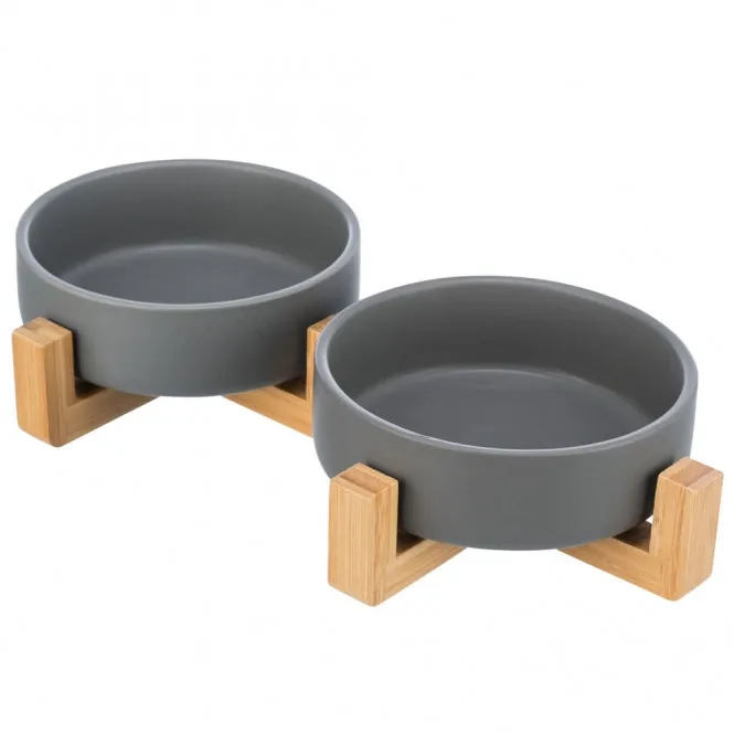Trixie Napf-Set aus Keramik/Holz – rutschfest, 0,3 l