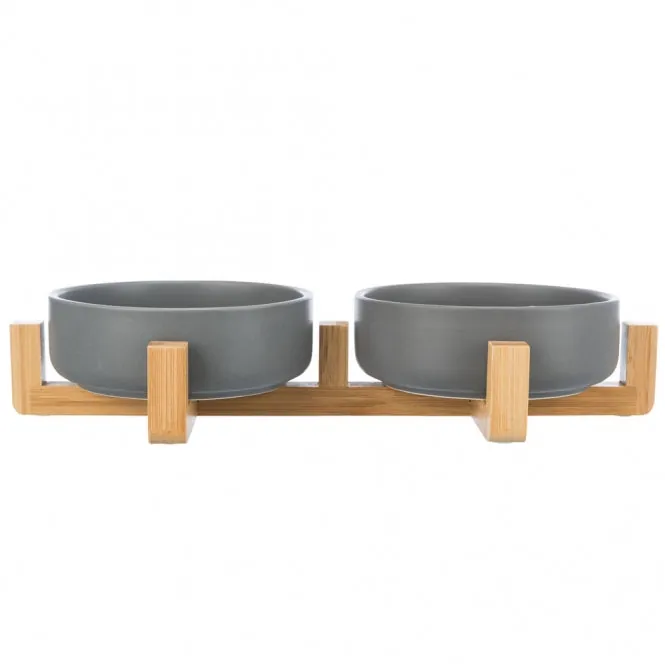 Trixie Napf-Set aus Keramik/Holz – rutschfest, 0,3 l