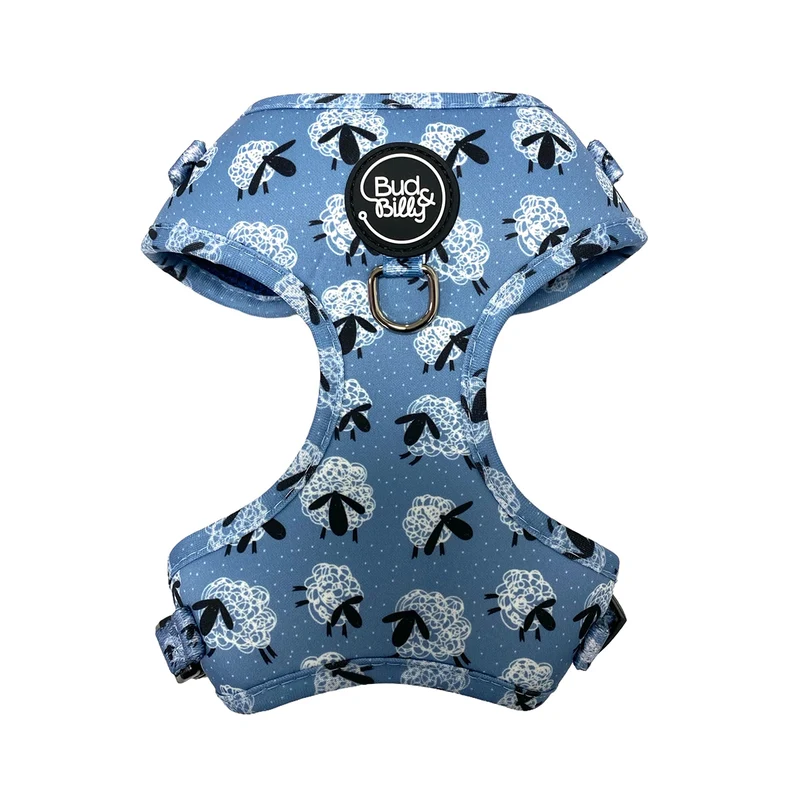 Bud & Billy Dog Harness Adjustable (XXS-XL) - Breathable Vest, Counting Sheep Collection, Blue & White