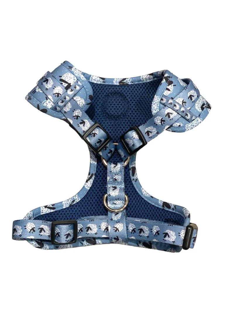 Bud & Billy Dog Harness Adjustable (XXS-XL) - Breathable Vest, Counting Sheep Collection, Blue & White
