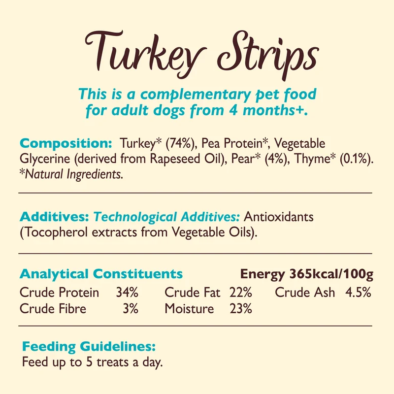 Lily's Kitchen Turkey Strips With Pear Adult Dog Treat 70G