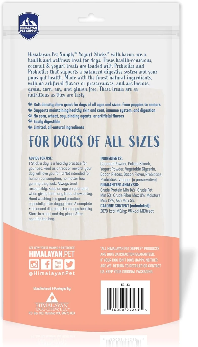 Himalayan Yogurt Sticks Bacon Dog Treats 136g