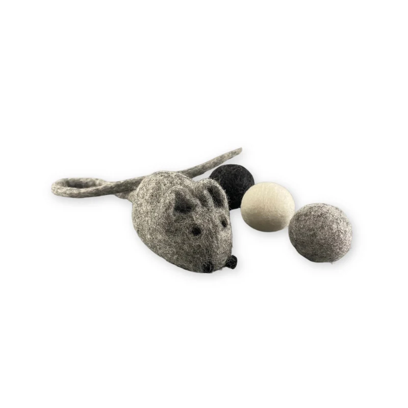 Katzenspielzeug Set Maus & Wollkugeln