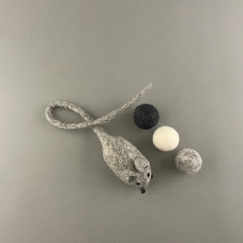 Katzenspielzeug Set Maus & Wollkugeln