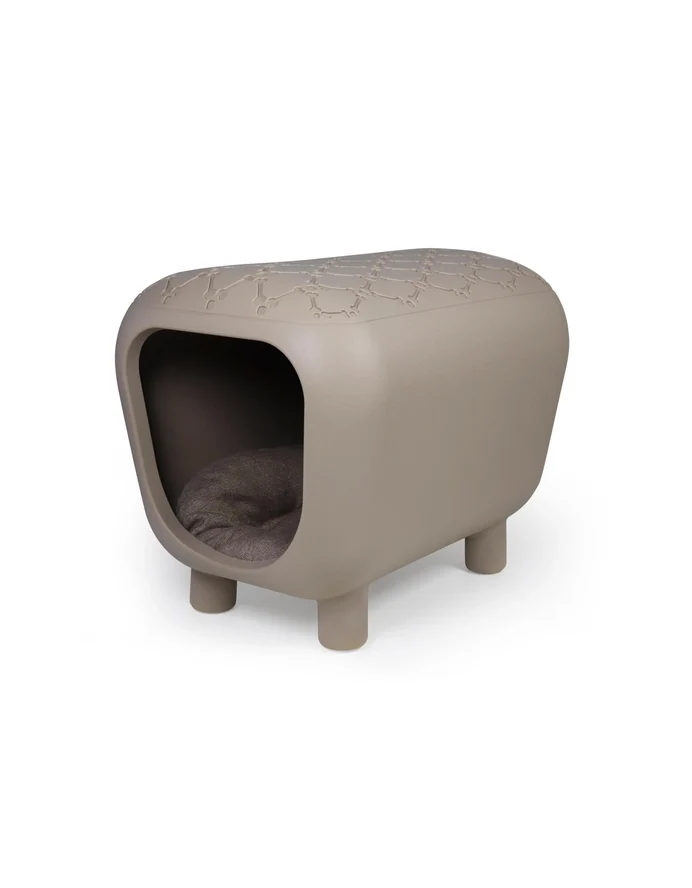 Designerbank und Katzenhütte & Hundehütte mit zweifarbigem Innenkissen - Taupe