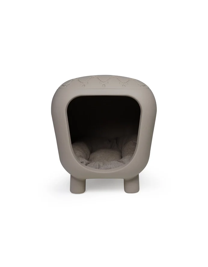 Designerbank und Katzenhütte & Hundehütte mit zweifarbigem Innenkissen - Taupe