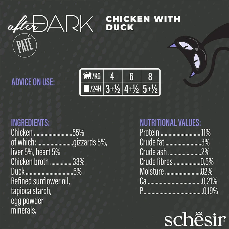 Schesir After Dark Complete Chicken With Duck Wet Cat Food In Pate 80G