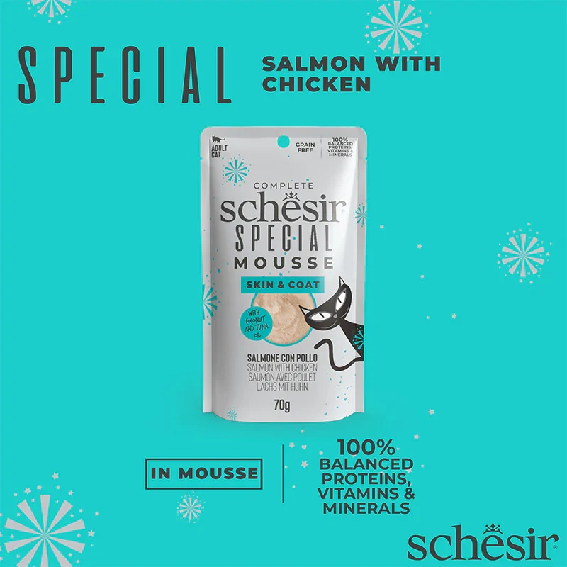Schesir Special Mousse Skin & Coat Salmon With Chicken Adult Wet Cat Food 70G
