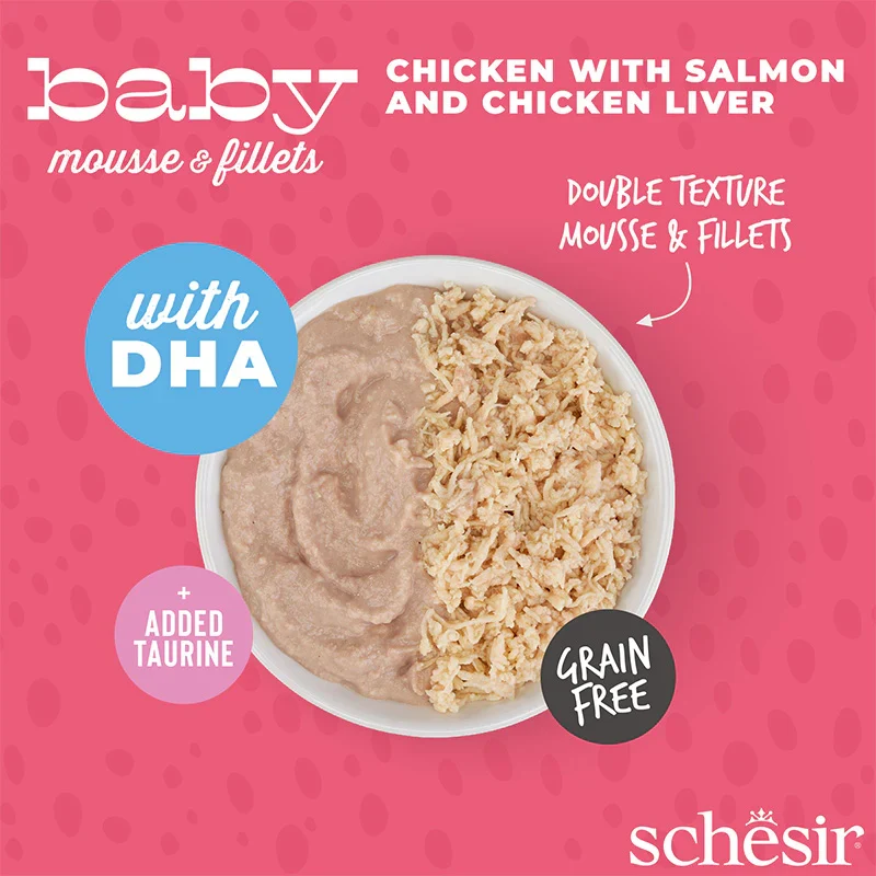 Schesir Baby Mousse & Fillets Chicken With Salmon & Chicken Liver Multipack Kitten Wet Cat Food In Can 165G 3X55G