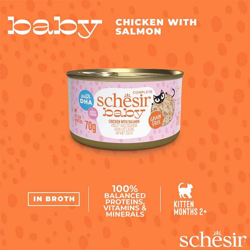 Schesir Baby Wholefood Chicken With Salmon Kitten Wet Cat Food In Broth 70G