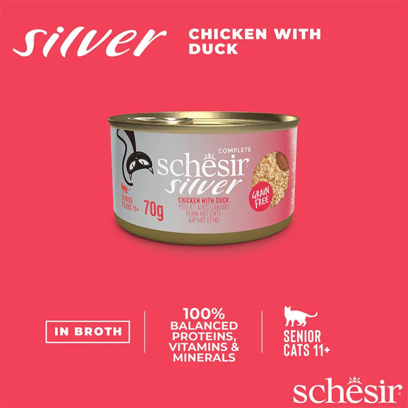 Schesir Silver Mousse & Fillets Wholefood Chicken With Duck Senior Wet Cat Food 70G