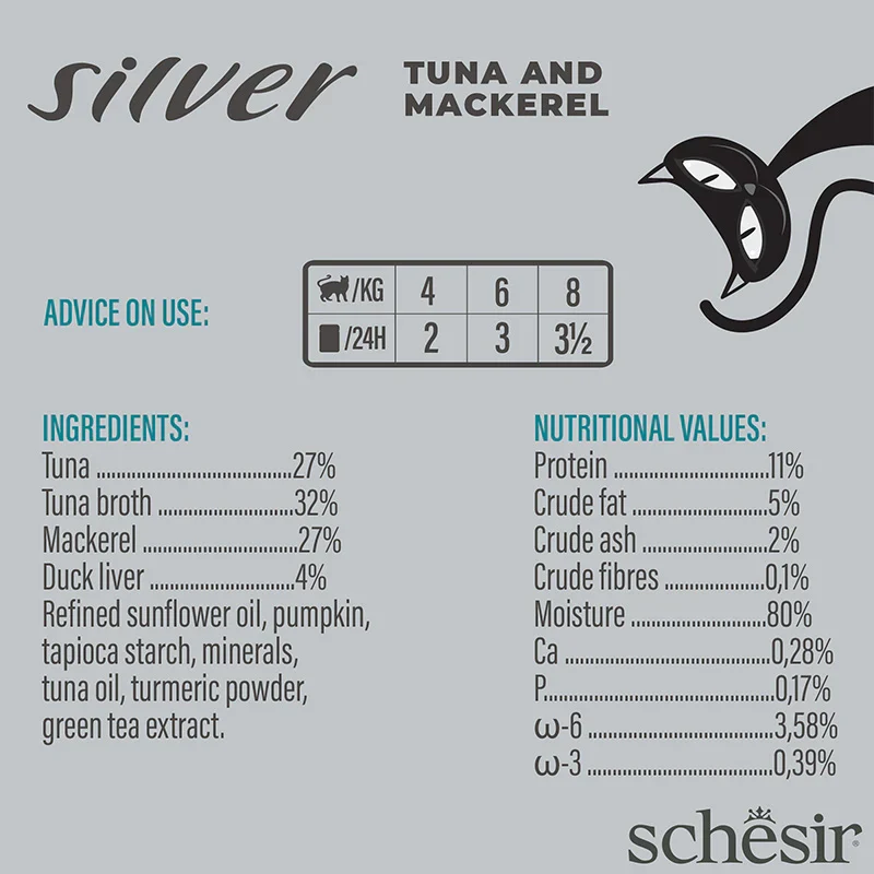 Schesir Silver Wholefood Tuna & Mackerel Senior Wet Cat Food In Broth 70G