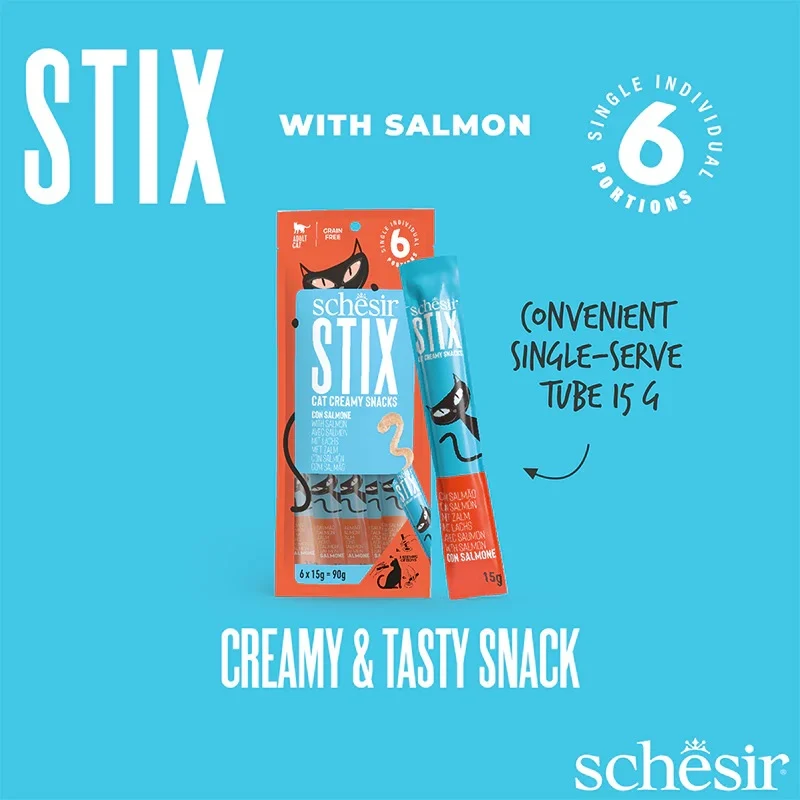 Schesir Stix Salmon Cream Snack Adult Cat Treats 90G 6x15G