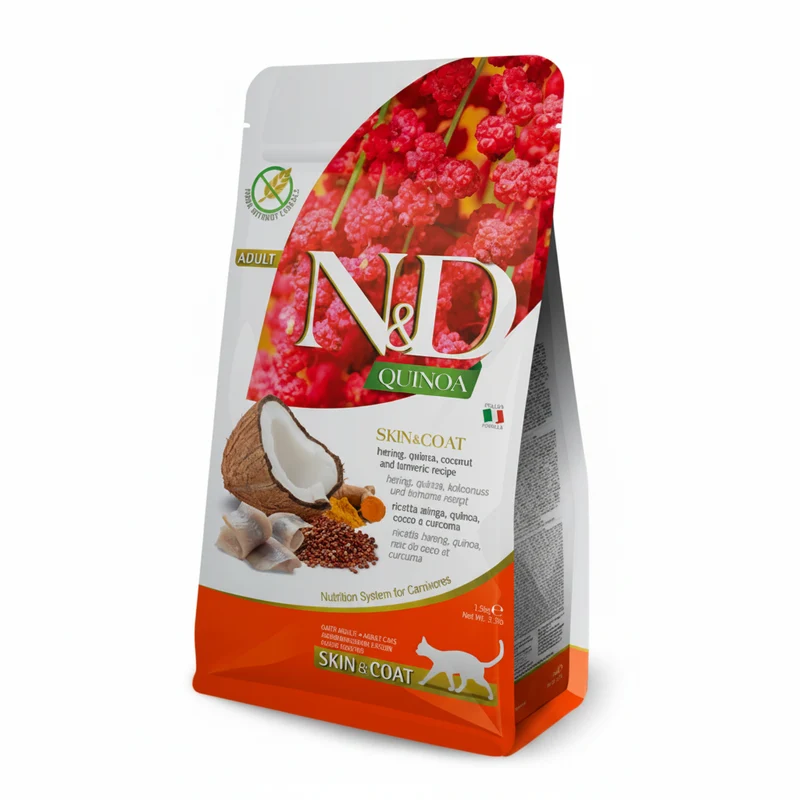 Expiry Date 10-Oct-26 Farmina Quinoa with Herring Skin & Coat Cat Dry Food - 1.5KG