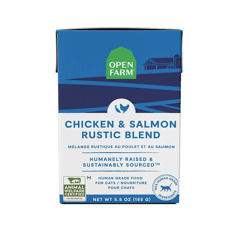 Expiry Date 31-Oct-26 Open Farm Chicken & Salmon Rustic Blend Wet Cat Food - 155G